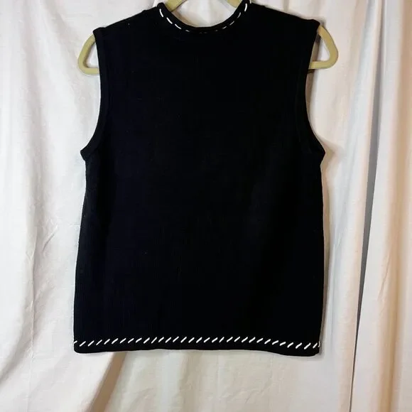 Hampshire Studio Knit Black Vest Birds Embroidery Womens Size Small‎ Full Zip - Picture 4 of 4